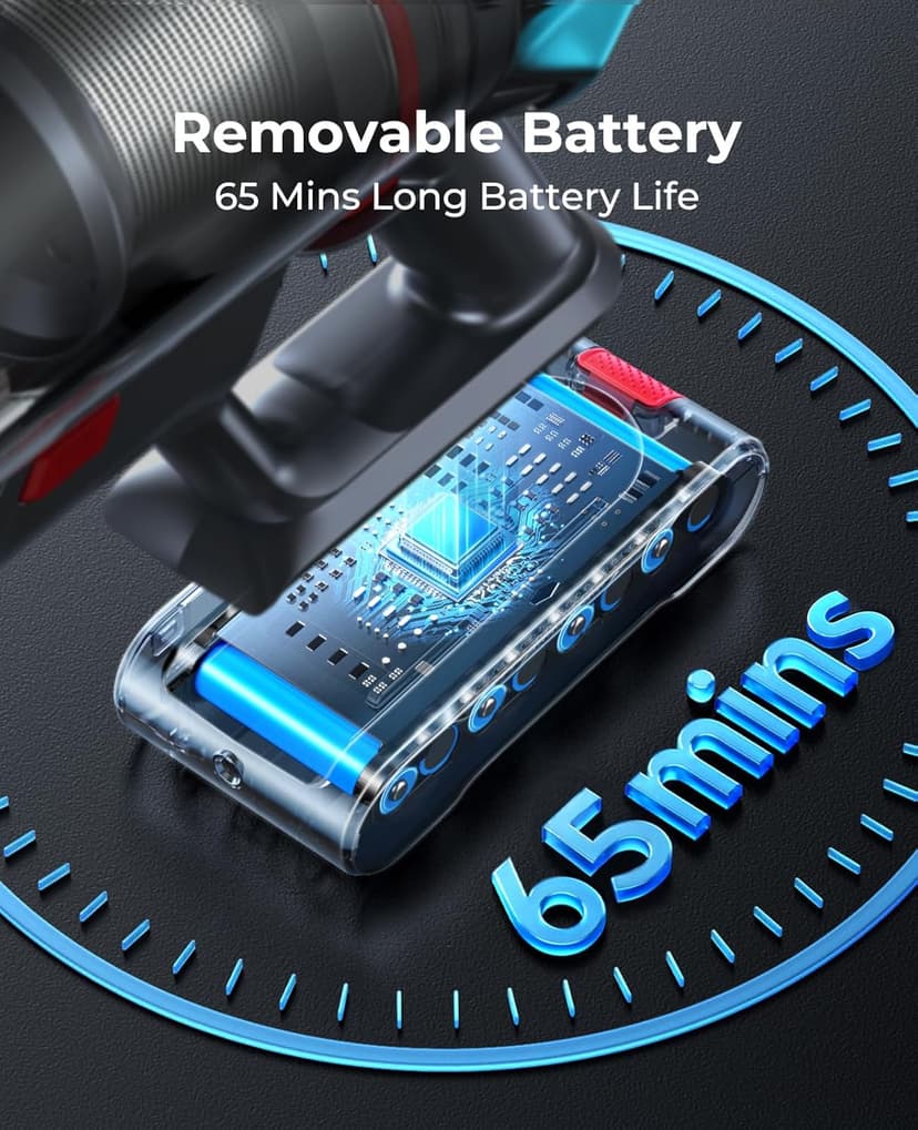 Cordless Vacuum Cleaner 550W/45Kpa, Stick Vacuum Cleaners 60 Mins Max Runtime with Charging Dock, Self-Standing Handheld Vacuum with Touch Display, 6-in-1 Vacuum Cleaner for Carpet/Hard Floor/Pet Hair