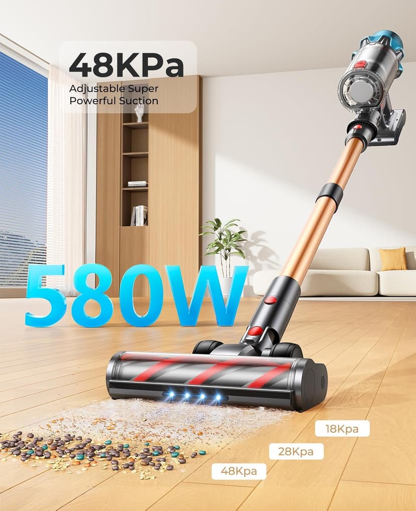 Cordless Vacuum Cleaner 550W/45Kpa, Stick Vacuum Cleaners 60 Mins Max Runtime with Charging Dock, Self-Standing Handheld Vacuum with Touch Display, 6-in-1 Vacuum Cleaner for Carpet/Hard Floor/Pet Hair