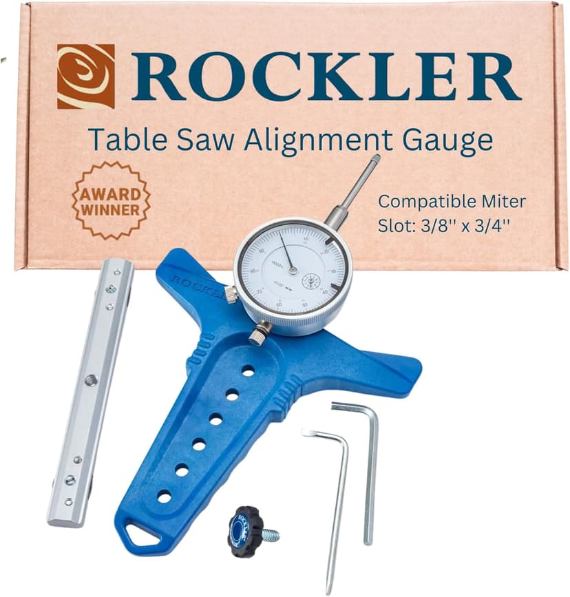 Rockler Table Saw Alignment Gauge - Precision Dial Indicator Table Saw for Parallelism & Safe Cuts – Adjustable Fit Miter Fence Gauge w/Aluminum Miter Bar, Hex Key – Woodworking Tools