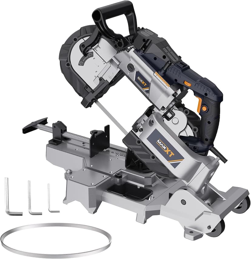 MAXXT Band Saw with Lightweight Aluminum Base, 10 Amp 5 Inch Deep Cut Bandsaw, Variable Speed Handheld Automatic Multipurpose Cut with Carrying Wheels Portable Metal Saw, Band Saws for Metal Wood