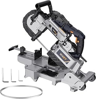 MAXXT Band Saw with Lightweight Aluminum Base, 10 Amp 5 Inch Deep Cut Bandsaw, Variable Speed Handheld Automatic Multipurpose Cut with Carrying Wheels Portable Metal Saw, Band Saws for Metal Wood