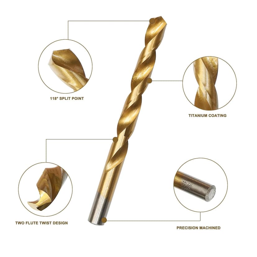 BeHappy 230 Pcs Drill Bit Set, 135° Tip Titanium Coated High Speed Steel, Twist Drill Bit Kit for Iron, Aluminum Alloy, Copper, Wood, Plastic, with Hard Storage(/16“-1/2”