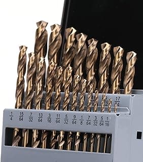 YOUGFIN Cobalt Drill Bits for Hardened Steel, M35 High Speed Steel Metal Drill Bit Set 21 Pieces, 135 Degree Tip Twist Jobber Drill Bits for Wood, Plastic, Stainless Steel