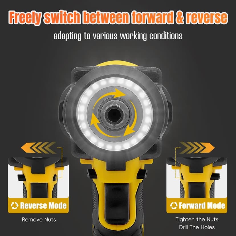 Cordless Impact Wrench 480 Ft-lbs(650N.m) High Torque 1/2 Inch, 3300RPM Brushless Electric Impact Gun, 2 * 4.0Ah Battery 4 Sockets 19 Drill Bits, 3 In 1 Impact Wrench for Car Home DIY