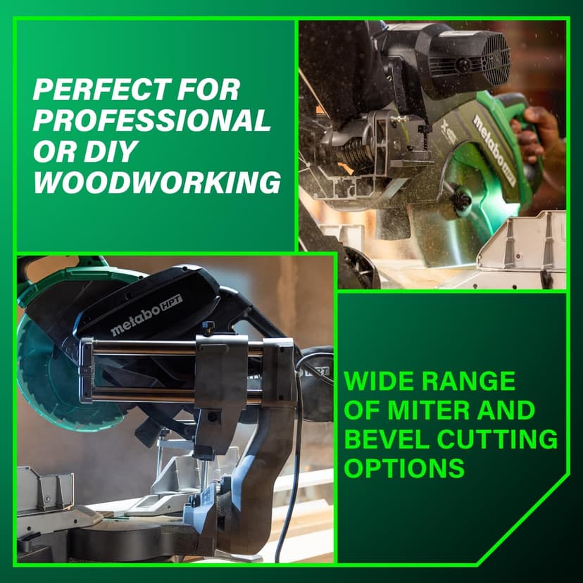 Metabo HPT 12-Inch Dual Bevel Sliding Miter Saw, 4000 RPM No-Load Speed, 45° Left and Right Bevel Range, Precision Miter Angles, 9 Detent Stops, Xact Cut Shadow Line, C12RSH3