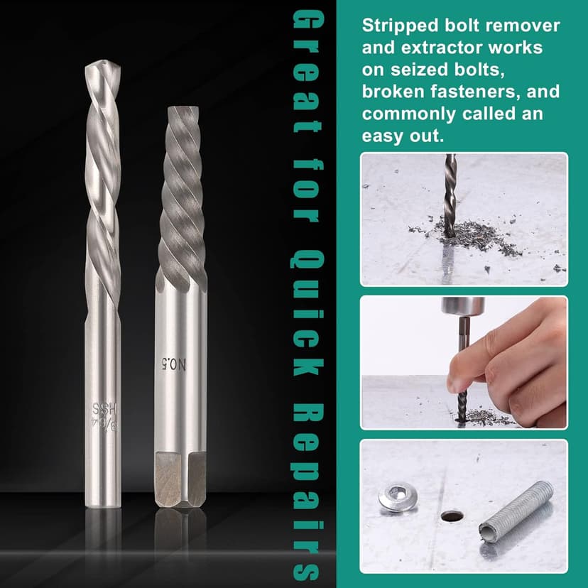 COMOWARE 10pcs Screw Extractor & Left Hand Drill Bit Set, HSS M2, 118° Split Point, 5pcs Left Handed Drill Bits (5/64" - 19/64") & 5pcs Easy Out Screw Extractor Set (#1 - #5), with Index Case