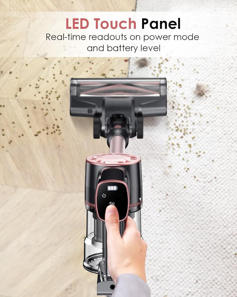 V8PRO Cordless Vacuum Cleaner for Home - 25Kpa Stick Vacuum with Self Standing Design, Max 35Min Runtime, 6 in 1 Lightweight Vacuum for Hardwood Floors and Carpet Pet Hair (Champagne)