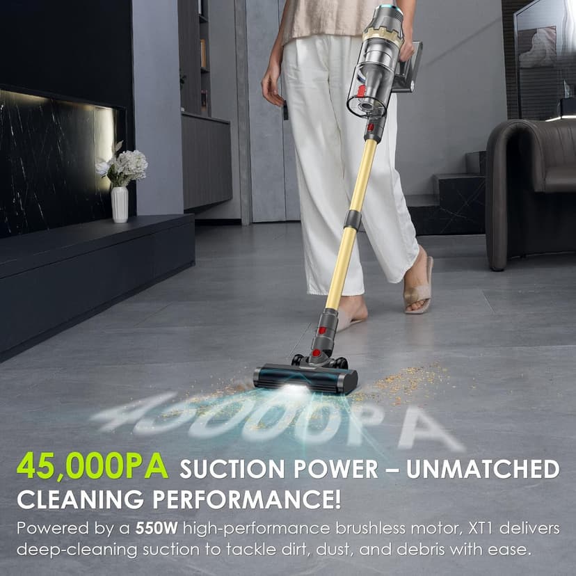 Cordless Vacuum Cleaner, 550W/48Kpa Self-Standing Vacuum Cleaners for Home, up to 70 mins Run Time, Powerful Suction with Touch Screen, Stick Vauum Cleaner for Pet Hair,Carpet,Hardwood Floor