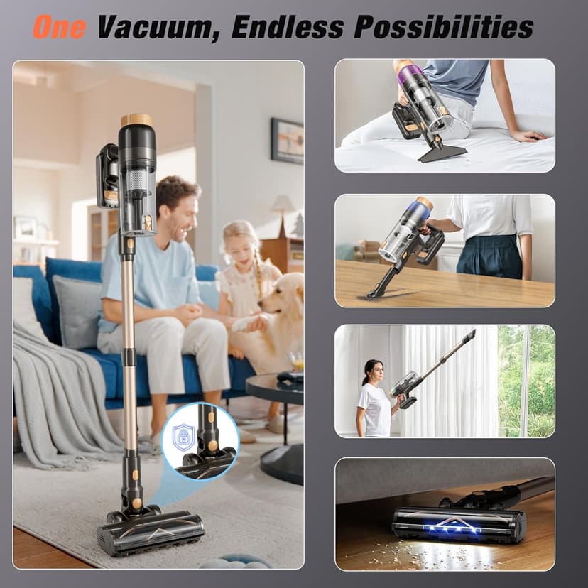 Cordless Vacuum Cleaner, 580W 48KPA 70 Mins Vacuum Cleaners for Home, Self-Standing Stick Vacuum with Wall Mount Charge, Touch Screen, Ultra High-Power Brush for Pet Hair/Plush Carpet/All Floor