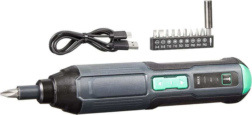 Amazon Basics by SKIL 4V Cordless Stick Screwdriver with 10-Piece Bit Set and USB Cable(Previously Denali brand)