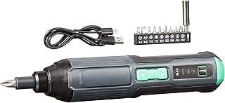 Amazon Basics by SKIL 4V Cordless Stick Screwdriver with 10-Piece Bit Set and USB Cable(Previously Denali brand)