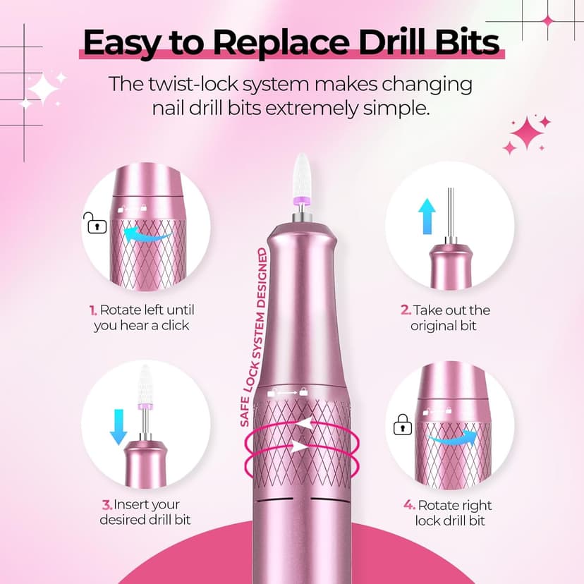 40000RPM Electric Nail File Drill Professional Kit, Drill Machine with LCD Display, Manicure Pedicure Polishing Acrylic Gel Nail Grinder for Salon, Home Use