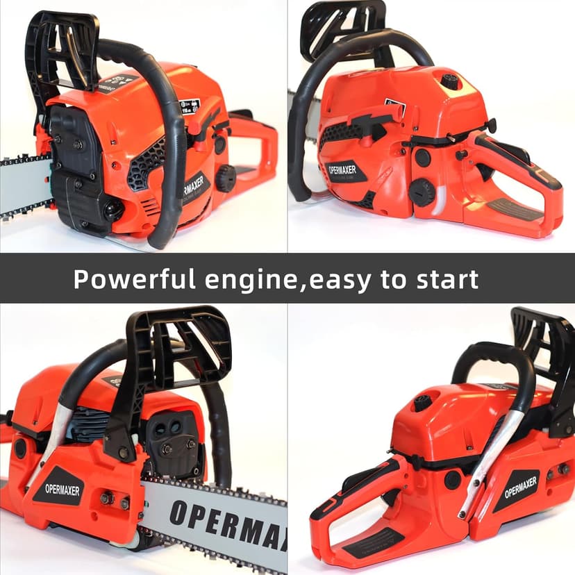58CC 20 Inch 2-Cycle Gas Powered Chainsaw, 12500r/min 3.8 HP Chainsaw Gas Powered, Low Kickback, Anti-Vibration, Protective Design for Tree Wood Cutting(Red)