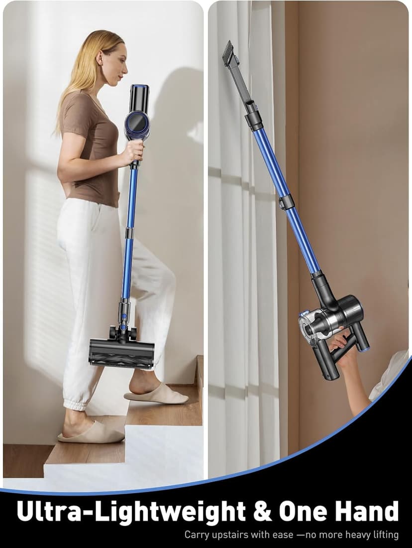 Cordless Vacuum Cleaner, 8-in-1 Vacuum Cleaners for Home, 45Mins Runtime, Anti-Tangle Stick Vacuum with LED Display, Rechargeable Lightweight Vacuum for Pet Hair/Carpet/Floor