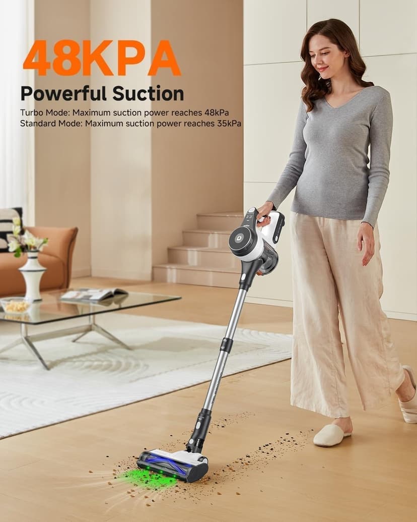 YONNDER Cordless Vacuum Cleaner, 45KPA/550W/50Mins Powerful Stick Vacuum for Home, Anti-Tangle, Self-Standing, Lightweigh, Charging Dock, Vacuum Cleaner for Hardwood Floor/Carpet/Pet Hair/Car, M1