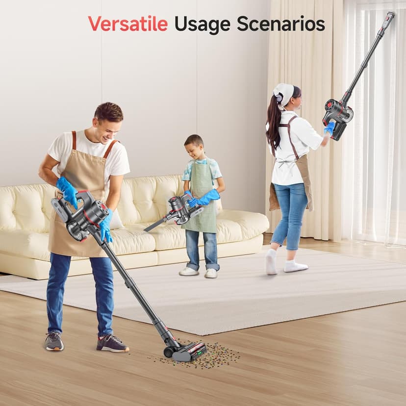 Cordless Vacuum Cleaner, 550W 45KPA Dual Motor Stick Vacuum for Home with 70mins Runtime, 6 LED Green Headlights, Self-Standing Design, V-Shaped Floor Brush for Carpet Tile Pet Hair Hardwood Floors