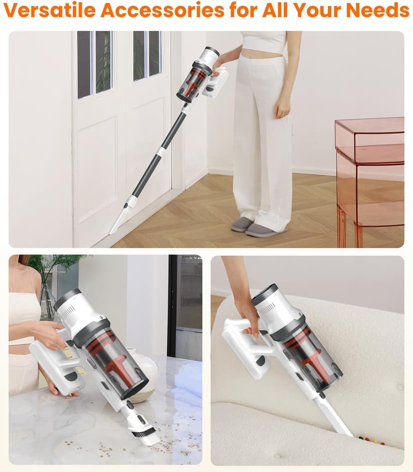 Cordless Vacuum Cleaner, 550W/45Kpa Vacuum Cleaners for Home, Max 60Mins Runtime, Anti-Tangled & 1.6L Dust Cup Stick Vacuum, Lightweight Vacuum for Carpet, Hard Floor(Upgraded)