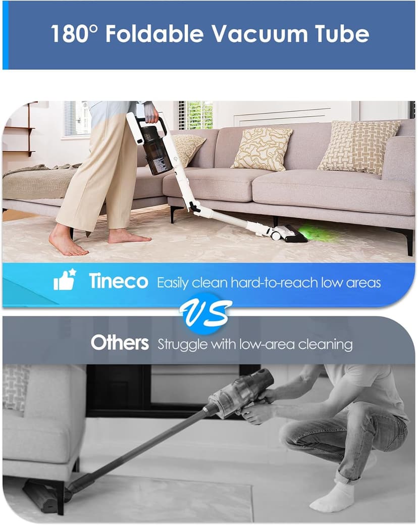 Tineco Pure ONE A50S Cordless Stick Vacuum Cleaner, 185W Suction,1L Larger Dustbin, 3DSense Power Brush, PureCyclone Tech, Easily Tackles Large Debris