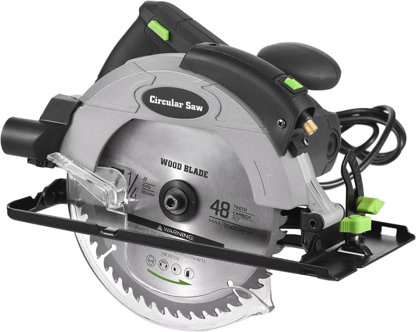Mini Circular Saw, Circular Saw, Corded Circular Saw 12A 5500RPM Power Circular Saw with 7-1/4'' Saw Blade and Guide 2.45'' (90°) & 1.81'' (45°) Max Cutting Depth for Wood Plastic (1)
