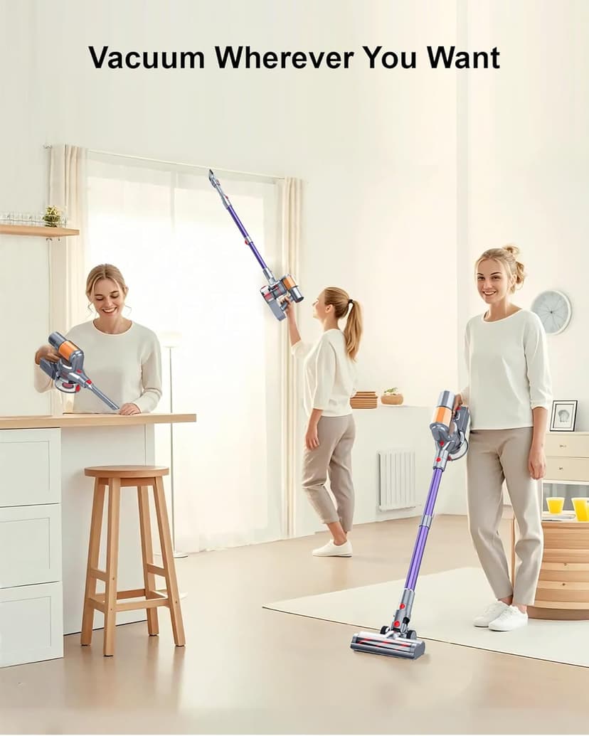 Cordless Vacuum Cleaner, 2 Batteries 120 Mins Runtime, 550W 45KPA Stick Vacuum with Self-Standing, Tangle-Free Brush, LED Display, Vacuum Cleaner for Home Hardwood Floor, Carpet, Pet Hair