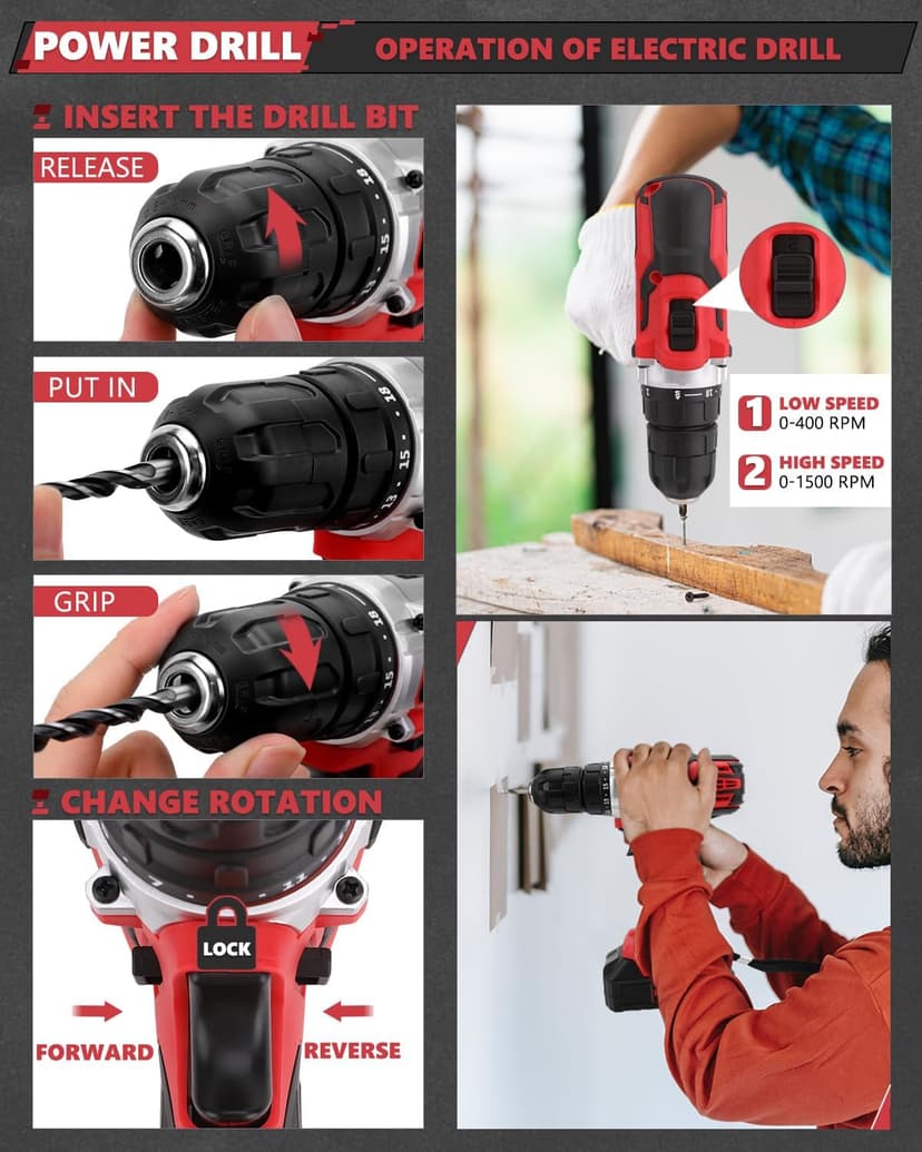 KINGTOOL Home Tool Set Kit - 286 PCS Home Auto Repair Tool Kit with Rolling Tool Box, Mechanic Tool Sets with 21V Max Cordless Power drill, Perfect for Homeowner, Diyer, Handyman