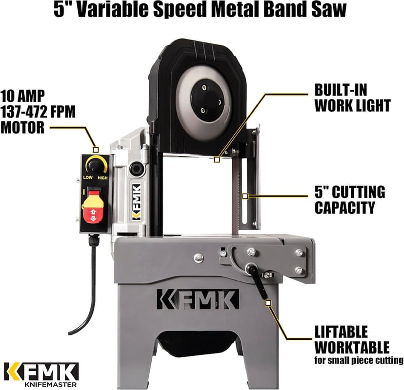 10A Variable Speed Metal Band Saw with Large Workbench, 5" Cutting Capacity, Adjustable Speed 137-472 FPM, BandSaw Perfect for Metalworking, Knife Cutting