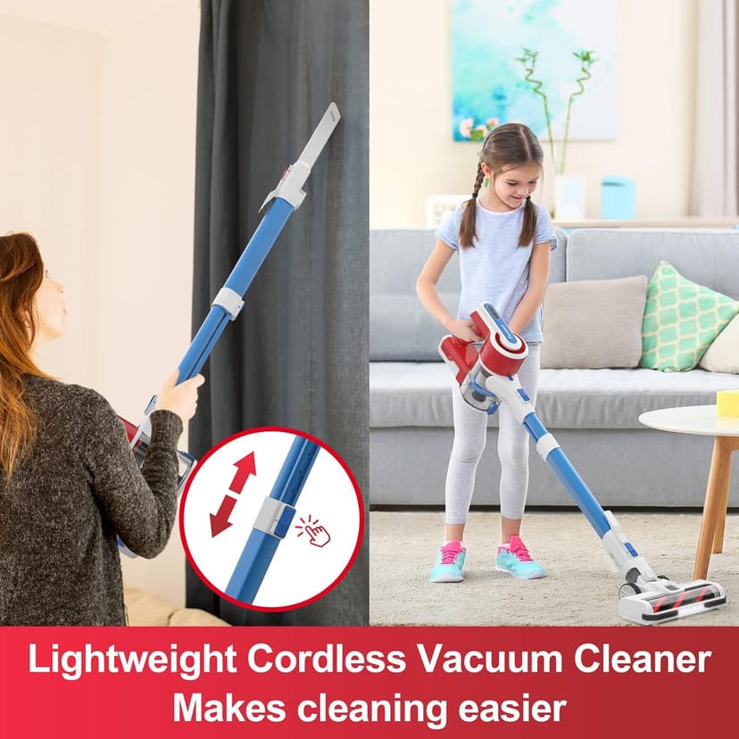 Cordless Vacuum Cleaner for Home, 45Kpa Lightweight Stick Vacuum with Powerful Suction, Rechargeable Battery Up to 50mins, Handheld Vacuum Cleaners for Hardwood Floors, Carpets, Pet Hair - Red
