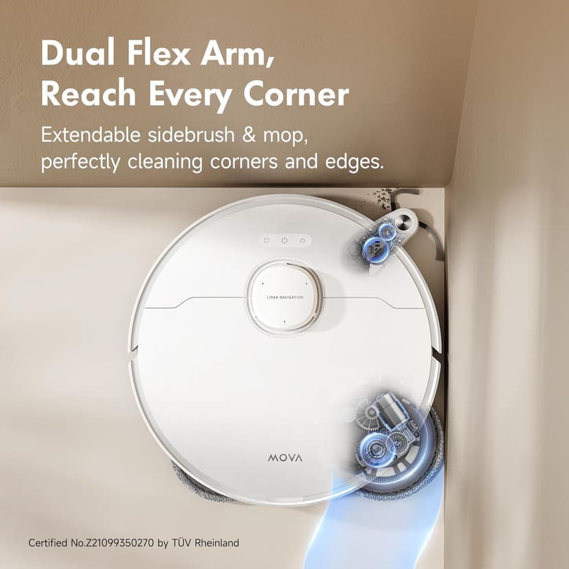 Mova P10 Pro Ultra Robot Vacuum and Mop 13,000Pa Suction, 140°F Hot Water Auto Mop Washing & Drying, Dual Spinning Extenable Mop,10.5mm Lifting for Carpet, 360°Obstacle Avoidance, App Control