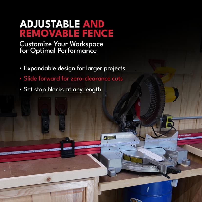 RedHouse Tools Precision Miter Station Fence Kit, 24 or 36-Inch Adjustable T-Track System, Aluminum Construction (36")