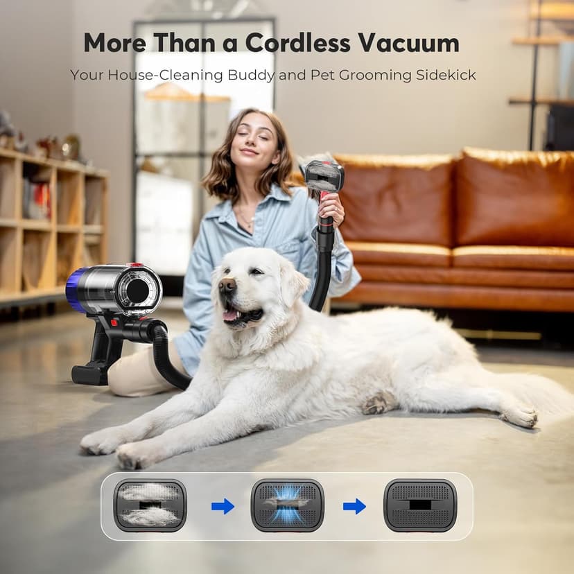 Cordless Vacuum Cleaner, Stick Vac Specifically Handling Pet Hair, Up to 50 Minutes, 500W Powerful Suction, Rechargeable, Lightweight for Carpet, Hard Floor, Deep Dark
