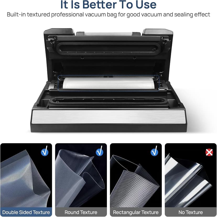 Liquid Vacuum Sealer Machine, 90Kpa Vacuum Sealer Machine Preservation Dry/Moist/Liquid Modes, LED Indicator Light, Handle Locked Design, Built-in Cutter and Bag Storage, Removable Drip Tray