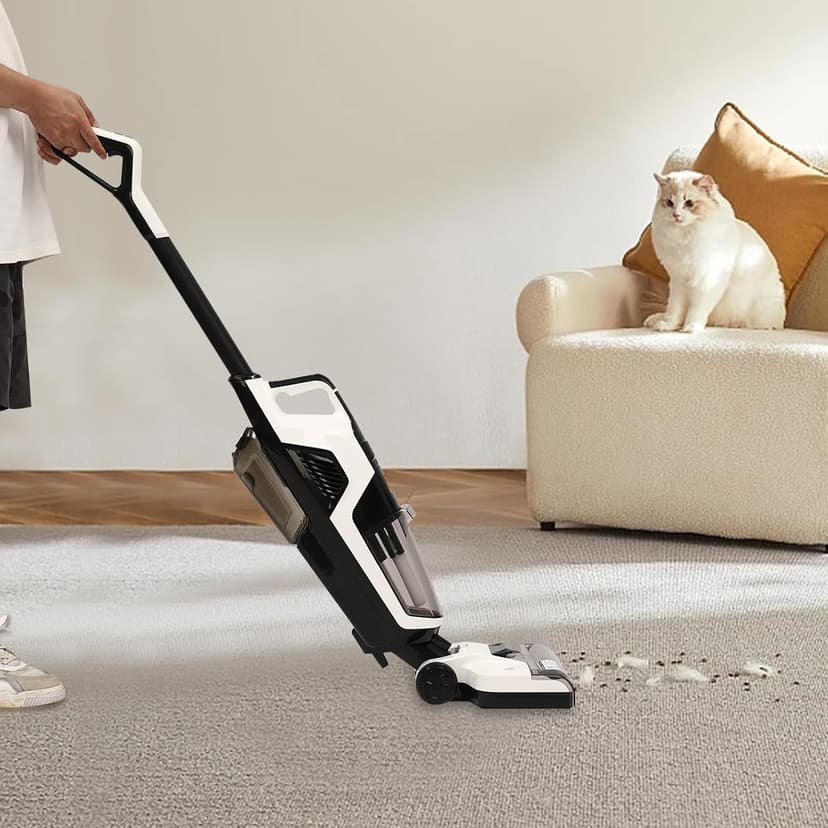 Wet Dry Vacuum Cleaner, Cordless Wet Dry Vacuum Floor Cleaner and Mop, Smart Wireless Self-Cleaning Vacuum Cleaner for Hard Floors, Double Water Tanks, Effortless Cleaning in One Operation