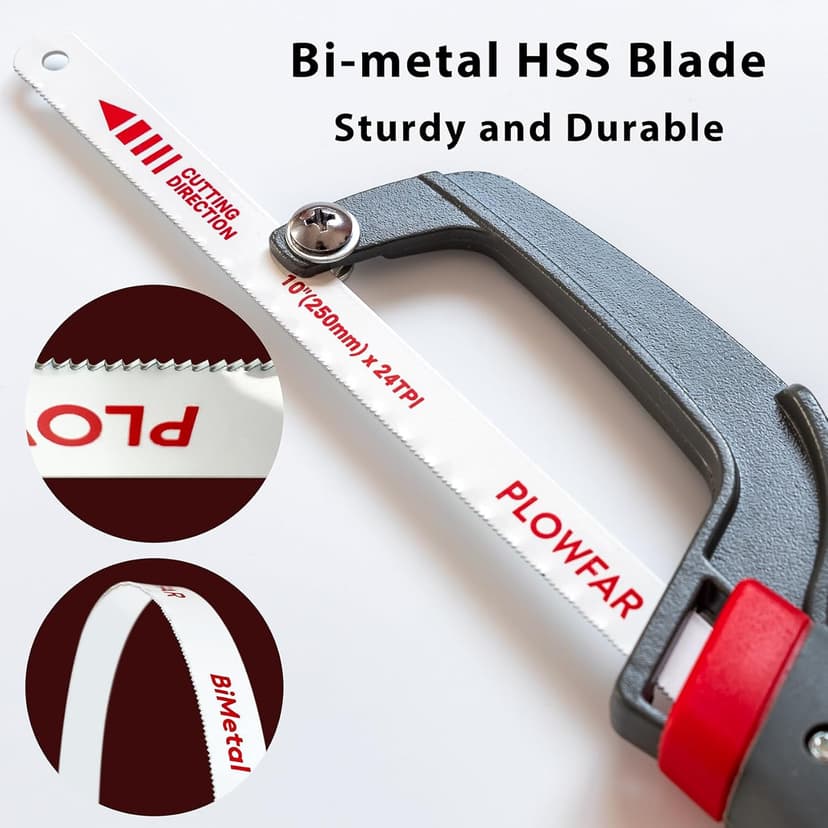 Aluminum Frame Mini Hacksaw with 10" Flexible Bi-Metal HSS Blade for Metal and Wood