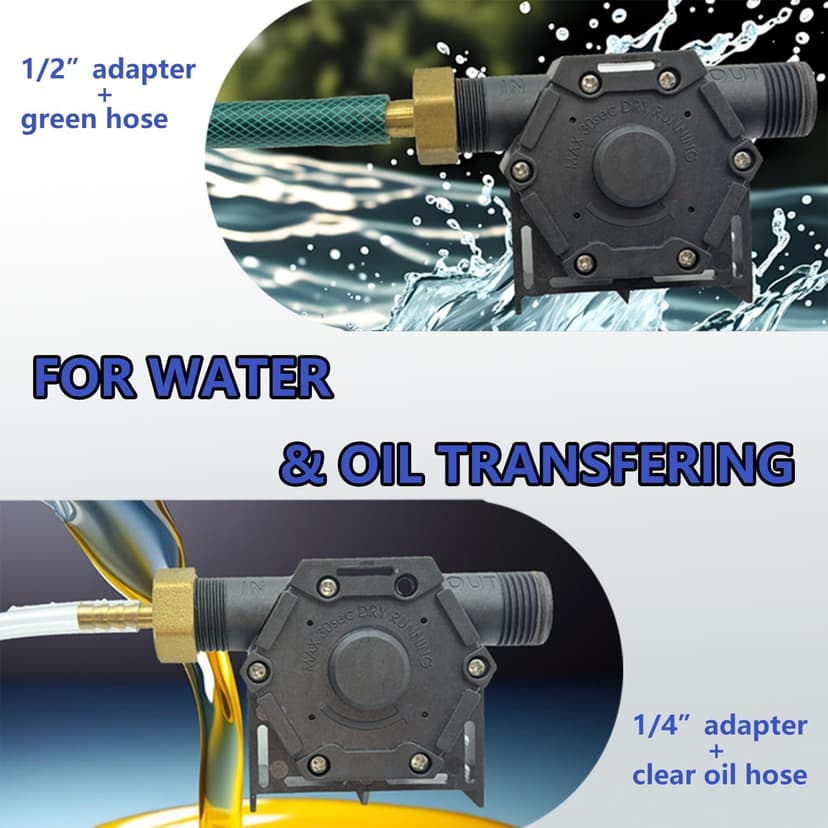 Drill Water Transfer Pump 750GPH, Mini Hand Drill Pump Self Priming for Aquariums Rain barrels Fish tanks, Easy to Use for Water, Oil Fluid Transferring Include Hoses and Adapter