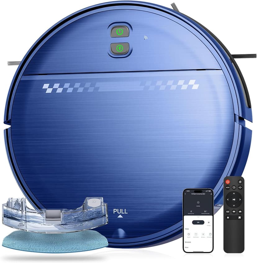 Robot Vacuum and Mop Combo, 2-in-1 Mopping Robot Vacuum Cleaner with 2300Pa Suction, 2.87'' Slim Design, Wi-Fi/App/Voice Control, 3D Obstacle Avoidance&Self-Charging for Hard Floors, Carpets, Pet Hair