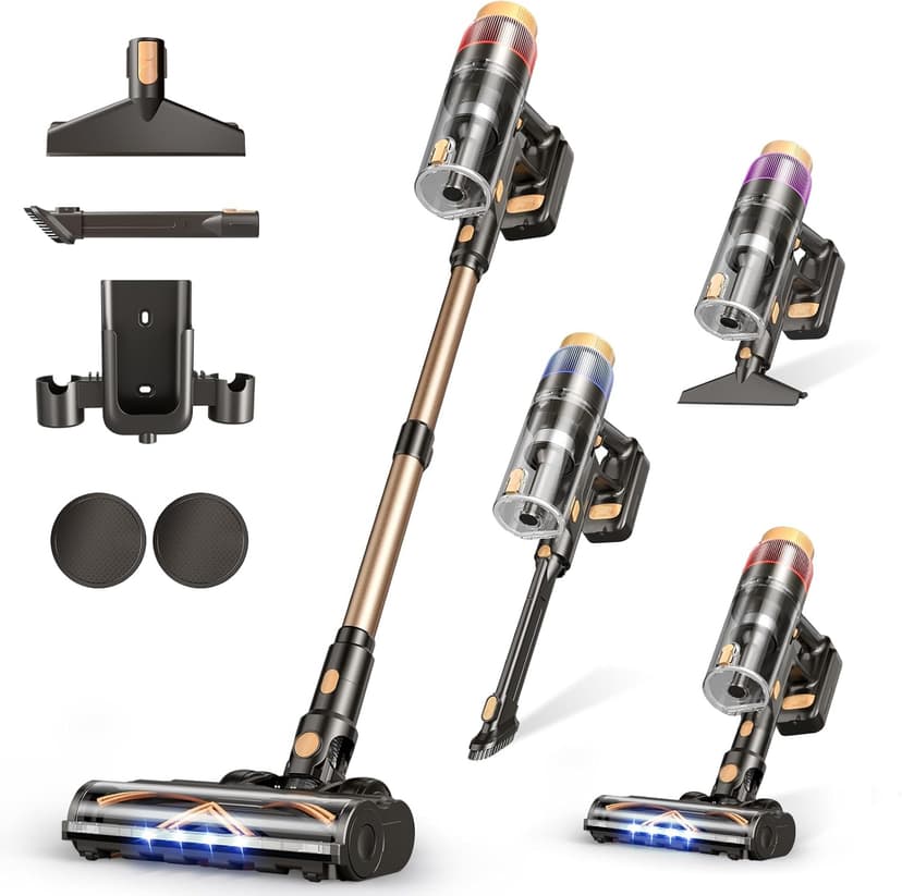 Cordless Vacuum Cleaner, 580W 48KPA 70 Mins Vacuum Cleaners for Home, Self-Standing Stick Vacuum with Wall Mount Charge, Touch Screen, Ultra High-Power Brush for Pet Hair/Plush Carpet/All Floor