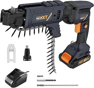 20V Drywall Screw Gun Brushless, MAXXT Cordless Lithium-Ion Brushless Self Feeding Drywall Screwdriver Autofeed 5000RPM with Collated Drywall Attachment（Included 2.0Ah Battery and Charger）