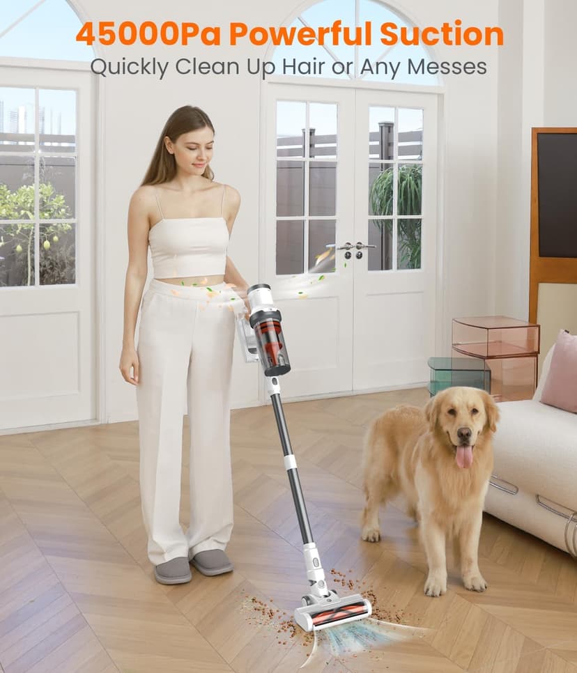 Cordless Vacuum Cleaner, 550W/45Kpa Vacuum Cleaners for Home, Max 60Mins Runtime, Anti-Tangled & 1.6L Dust Cup Stick Vacuum, Lightweight Vacuum for Carpet, Hard Floor(Upgraded)