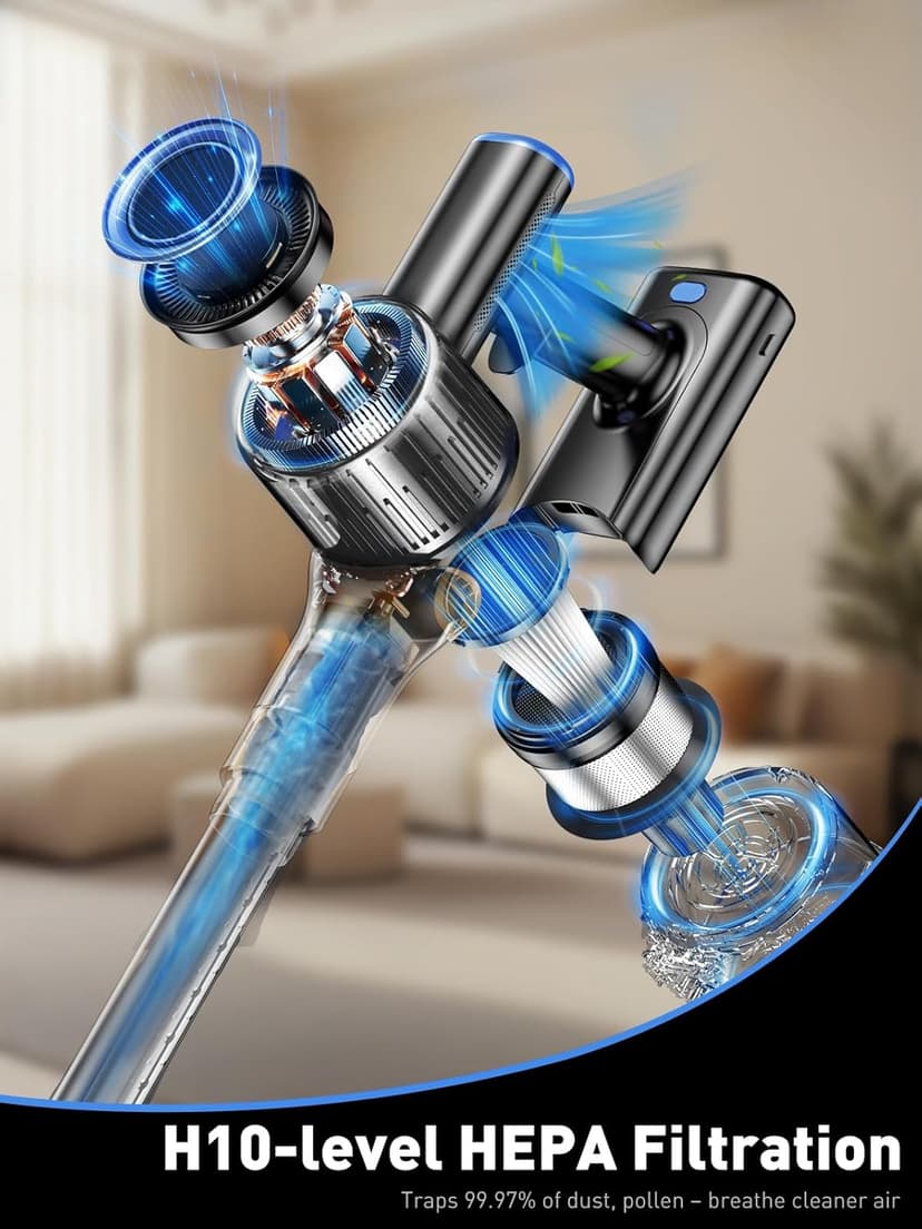 Cordless Vacuum Cleaner, 8-in-1 Vacuum Cleaners for Home, 45Mins Runtime, Anti-Tangle Stick Vacuum with LED Display, Rechargeable Lightweight Vacuum for Pet Hair/Carpet/Floor