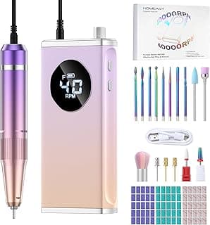 Electric Nail Drill, 40000RPM Professional E-Filer Rechargeable with 15 Drill Bits, Portable Nail File Electric Nail Filer for Acrylic Nails Gel Polishing Removing for Salon Home (Purple)