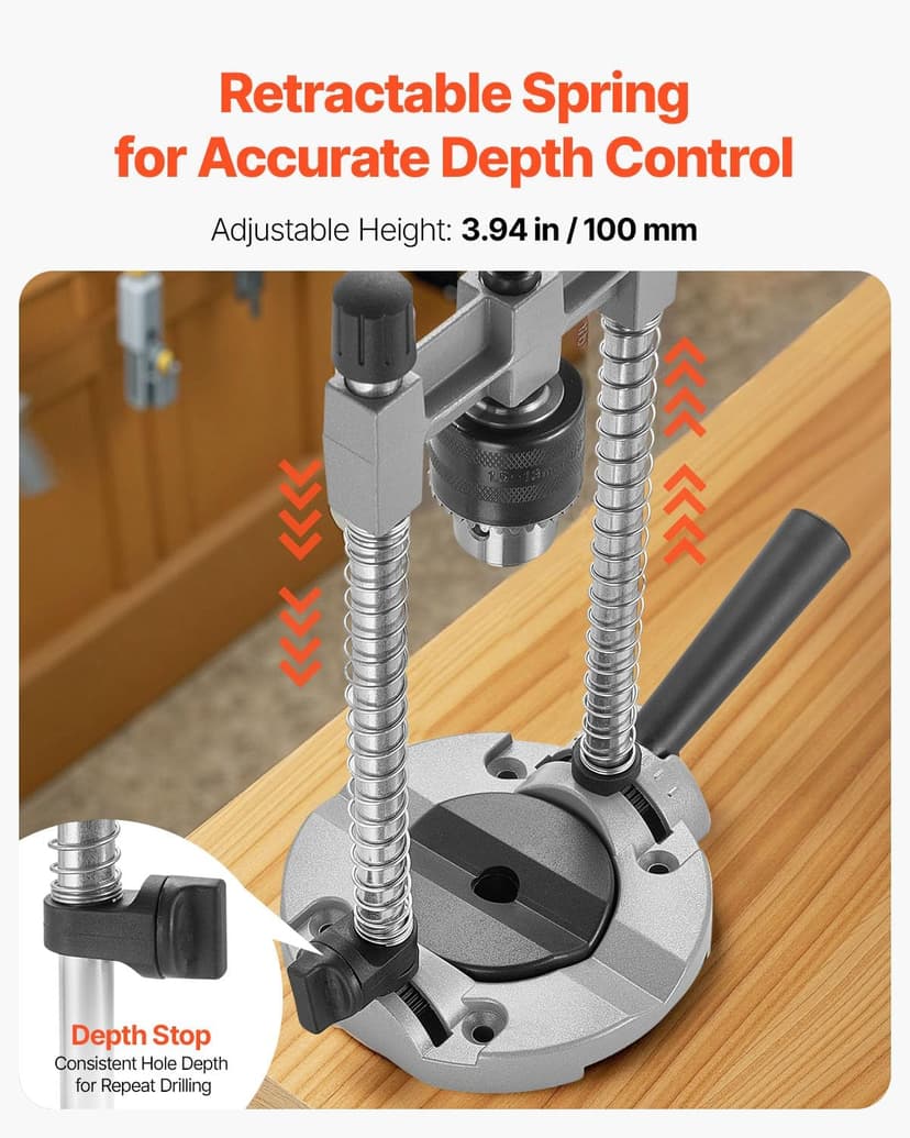 VEVOR Drill Guide, Multi-Angle Press Portable Precision Drilling Guide Jig Attachment, with Large Handle and Mounting Holes, Aluminum Alloy, for Drilling Angled or Straight Holes, for Wood Working