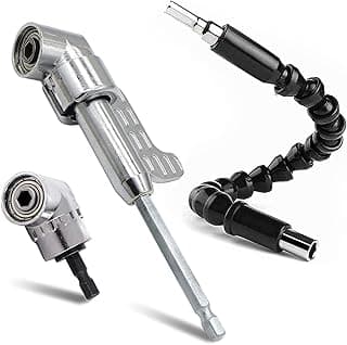 Silver 105 Degree Right Angle Drill Bit Holder, 1/4" Hex Shank Driver and Flexible Angle Extension Bit Kit for Screwdriver & Drill