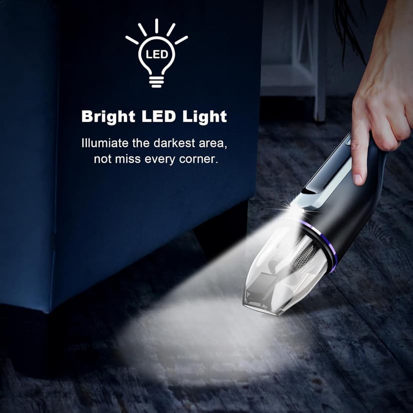 Handheld Vacuum Cordless - Car Vacuum with Brushless Motor & 14000Pa Powerful Suction, 1.2lbs Lightweight, LED Light, Slim Mini Vacuum Cleaner for Car Home Office Pet