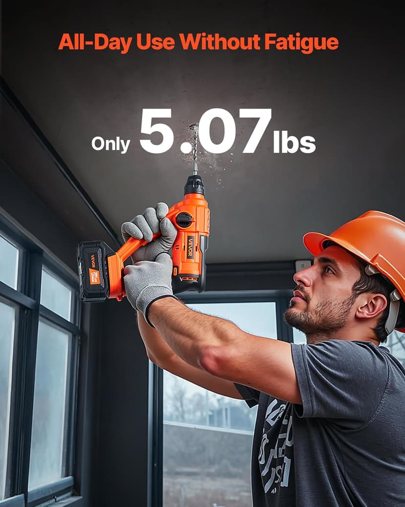 VEVOR 5/8" SDS-Plus Rotary Hammer Drill,20V Brushless Cordless Hammer Drills,4.0Ah Lithium-Ion Battery Powered,3.0A Fast Charger,Electric Demolition Hammers Variable Speed,Power Tool For Concret