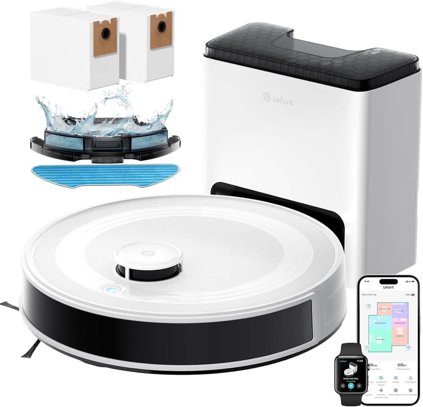 Lefant LiDAR Robot Vacuum and Mop,45-Day Self-Emptying,6000Pa Powerful Suction,Customized Cleaning,Home Mapping,140 Min Runtime,Roller Brush for Carpet,2.4G/5G WiFi/Alexa/APP/iWatch,M2 Plus