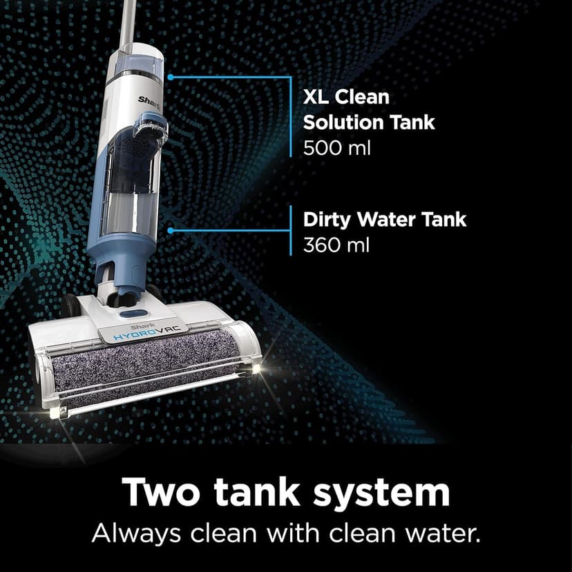 Shark WD201 HydroVac Cordless Pro XL 3-in-1 Vacuum, Mop & Self-Cleaning System with Brushroll for Multi-Surface, Hardwood, Tile, Marble & Area Rugs, Pure Water (Renewed), .38 Qt. Capacity, Blue