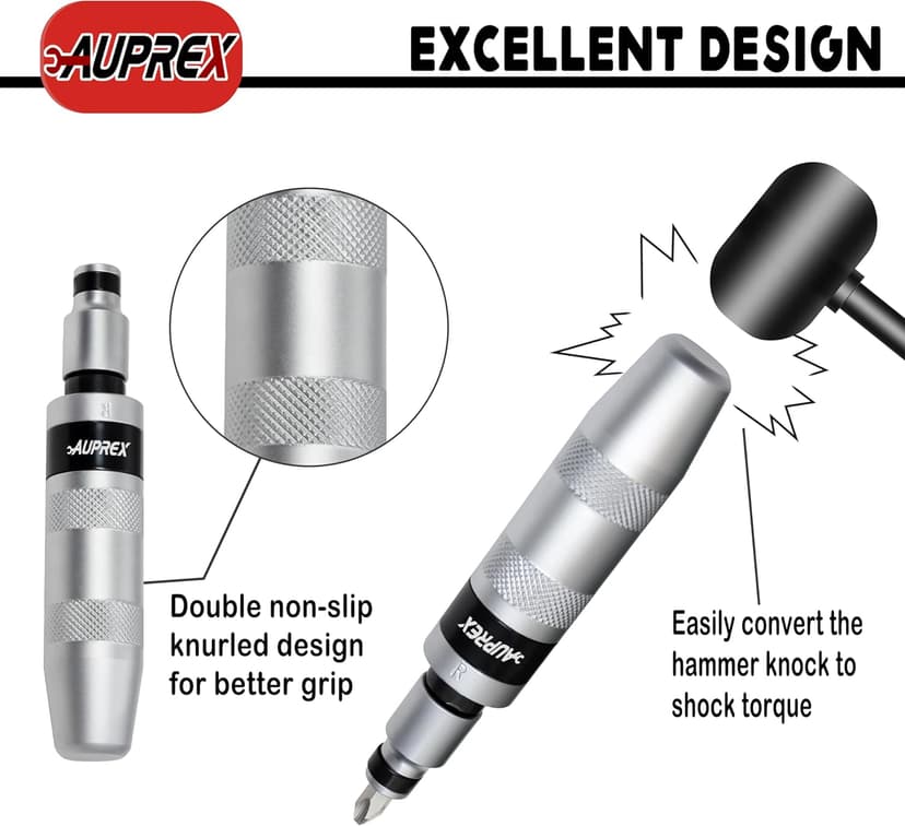 Manual Impact Screwdriver, 1/2” Reversible Hand Impact Driver Set, Hammer Screwdriver with 12-Piece CR-V Slotted, Phillips, Hexagonal Bits Set for Removing Rusted Fasteners or Frozen Bolts