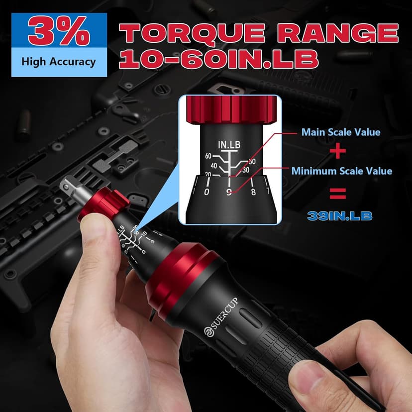 10-60In.lb 1/4" Torque Screwdriver 36 PCS Set with T-bar, Hex, Torx, and Phillips S2 Bits,Torque Wrench Screwdriver for Scope and Car, Bike Mounting and Home DIY