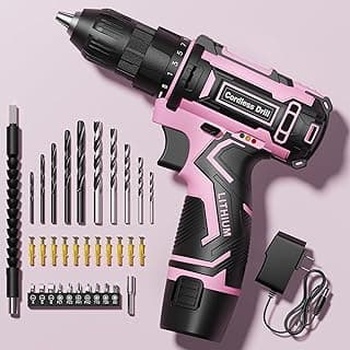 Pink Cordless Drill Set, Electric Power Drill for Women, Lightweight Electric Screwdriver Driver with Battery & Charger, 3/8" Keyless Chuck, Womens Tool Kit for Home DIY Projects