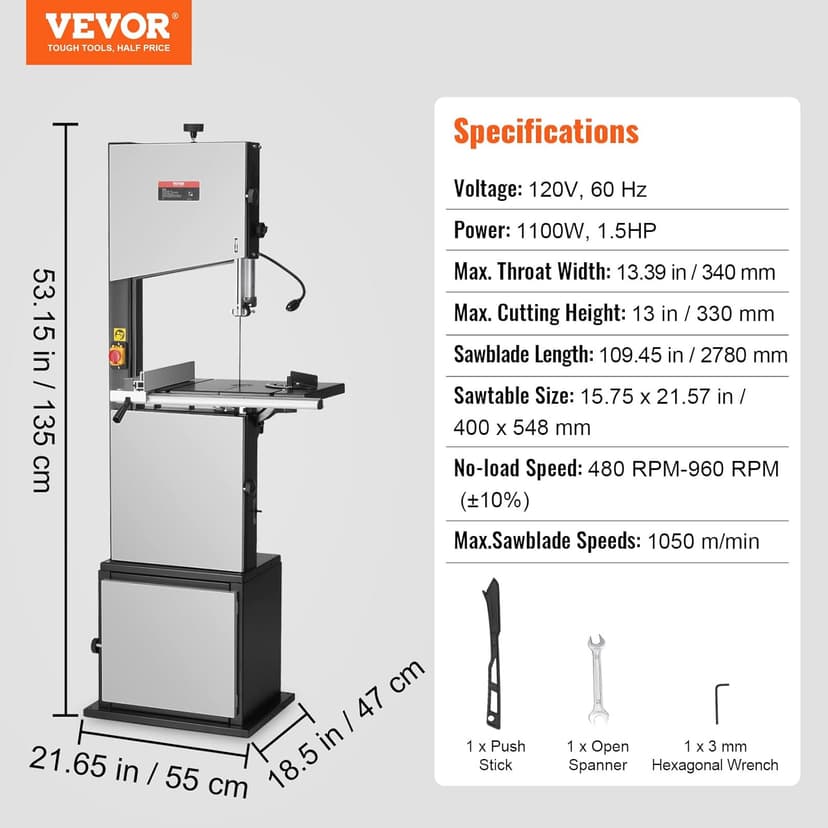 VEVOR Band Saw, 14-Inch, 480-960 RPM Continuously Viable Benchtop Bandsaw, 1100W 1-1/2HP Motor, with Optimized Work Light Workbench Stand Cabinet Assembly and Miter Gauge, for Woodworking Aluminum